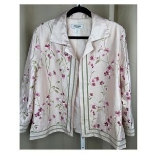 Y2K Vintage Nira Nira New York 100% Silk Embroidered Floral Jacket Pale‎ Pink L